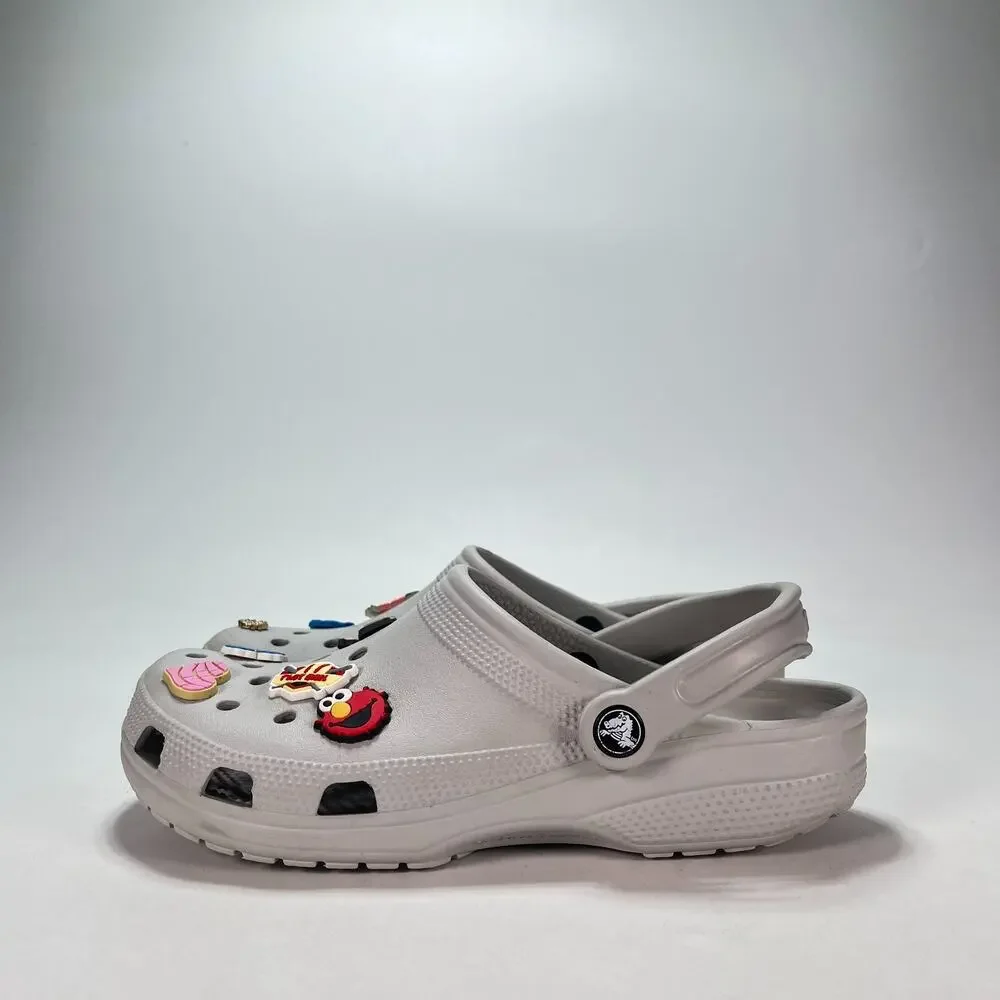 Crocs Classic Clog Light Grey Casual Jibbitz Charms Slip On Shoes Men's Size 8